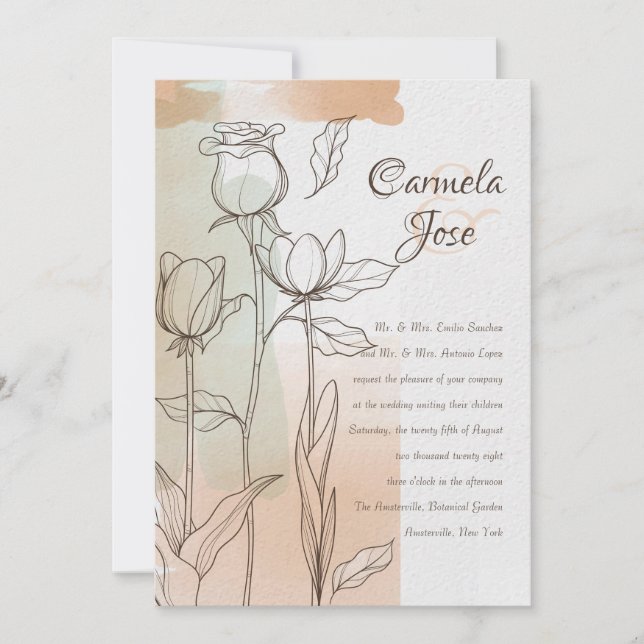 Colorwash Floral Faire-part de mariage (Devant)