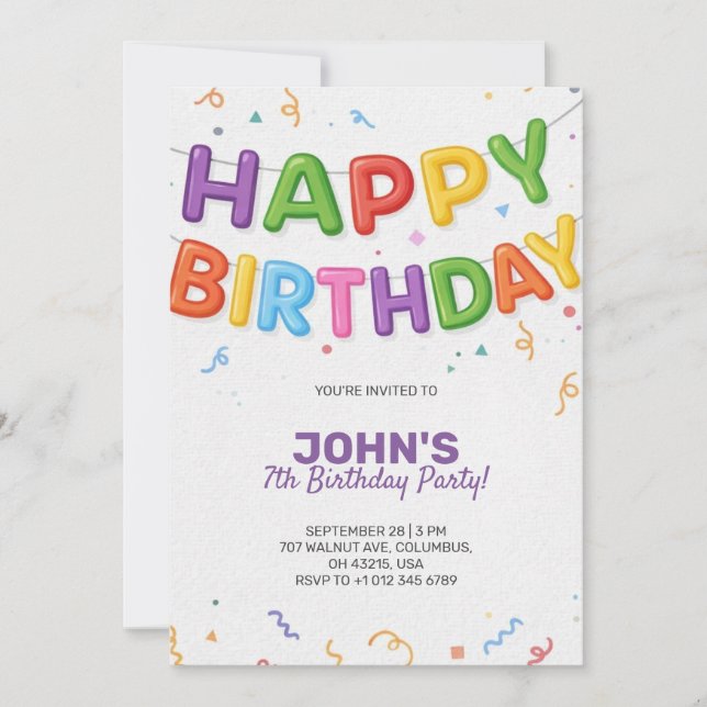 Colourful birthday invitation in festive theme (Devant)