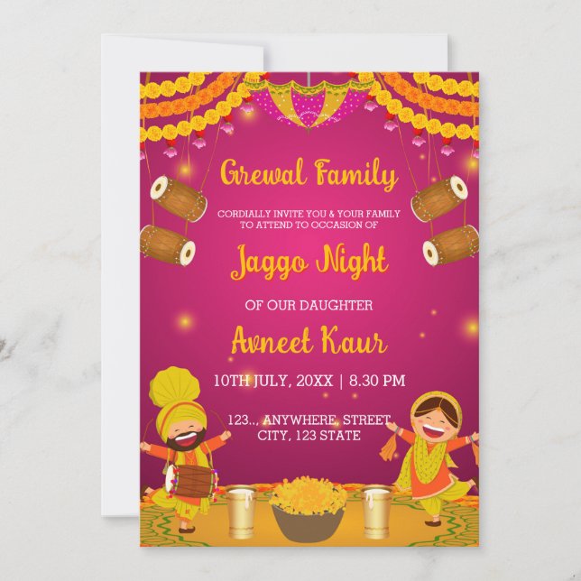 Colourful Jaggo night Invitation Card (Devant)