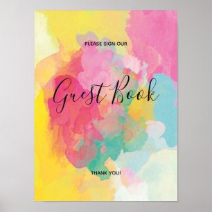 Colourful Pink Watercolour Guest Book Sign Poster
