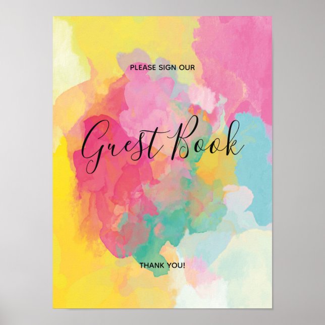 Colourful Pink Watercolour Guest Book Sign Poster (Devant)