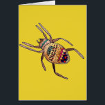 Colourful Spider birthday arachnid art<br><div class="desc">Colourful and bright, this is a hand drawn illustration of a doodle designed spider birthday card by artist Sacha Grossel. This bright and hip arachnid is arty and tribal and kind of cute. It is on a mustard yellow background. The background and birthday greeting inside can be customised to your...</div>