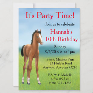 Colt Cheval Little Bay Invitation de fête d'annive