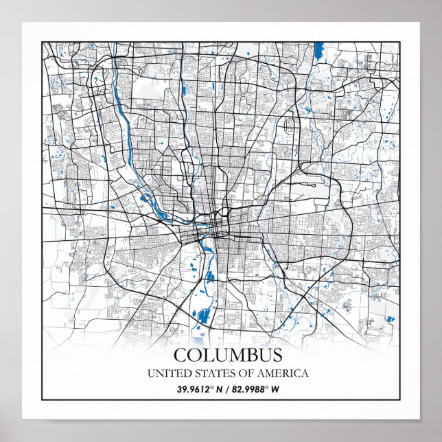 Columbus Ohio USA Travel City Map Poster (Devant)