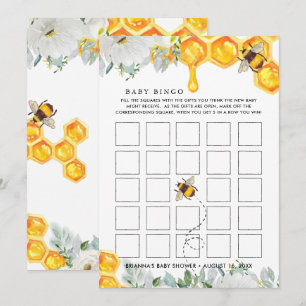 Combe de miel floral   Carte de bingo Baby shower