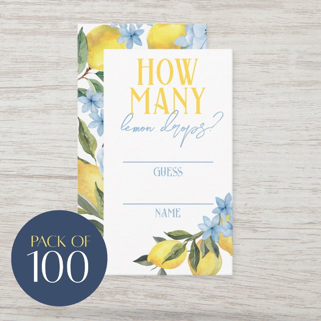 Combien de cartes de jeu de devinette de Lemon Dro (100 How Many Lemon Drops Game Guess Cards. For Main Squeeze bridal shower / Little Lemon baby shower)
