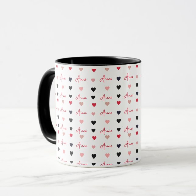 Combo Mug répétant les coeurs alignés et le nom pe (Devant gauche)