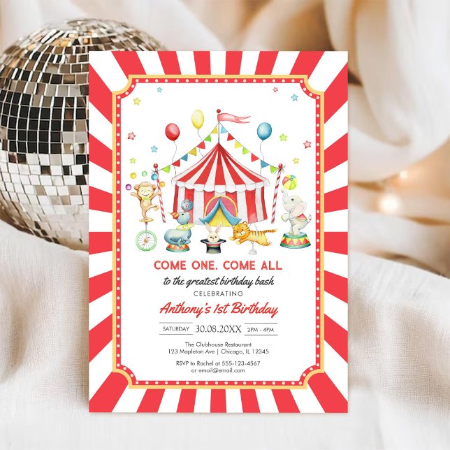 Come One Come All Circus Boy Birthday Invitation (Créateur téléchargé)