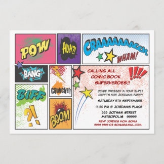Comic Book Superhero Boys Anniversaire Invitation