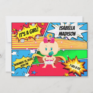 Comic Book Superhero Girl Faire-part de naissance
