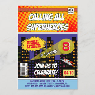 Comic Book Superhero Invitations d'anniversaire