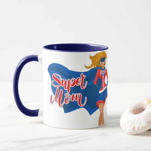 Comic Pop Art Super Maman dans Cape Mug (Avec donut)