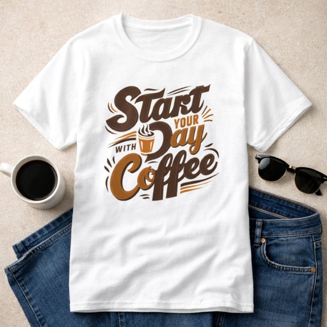 Commencez votre journée avec du café | T-shirt bla (Créateur téléchargé)