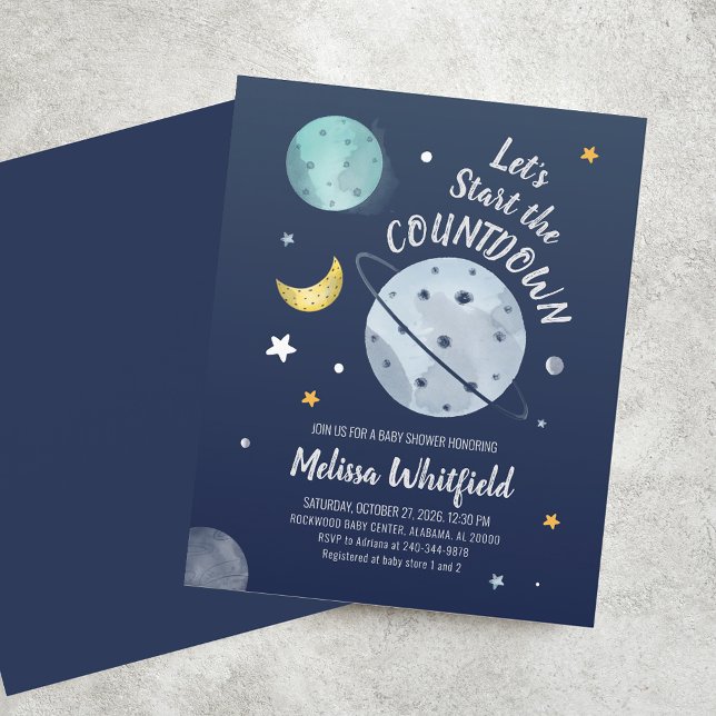 Commençons le compte à rebours pour la Baby Shower (Outer Space Baby Shower Invitation)