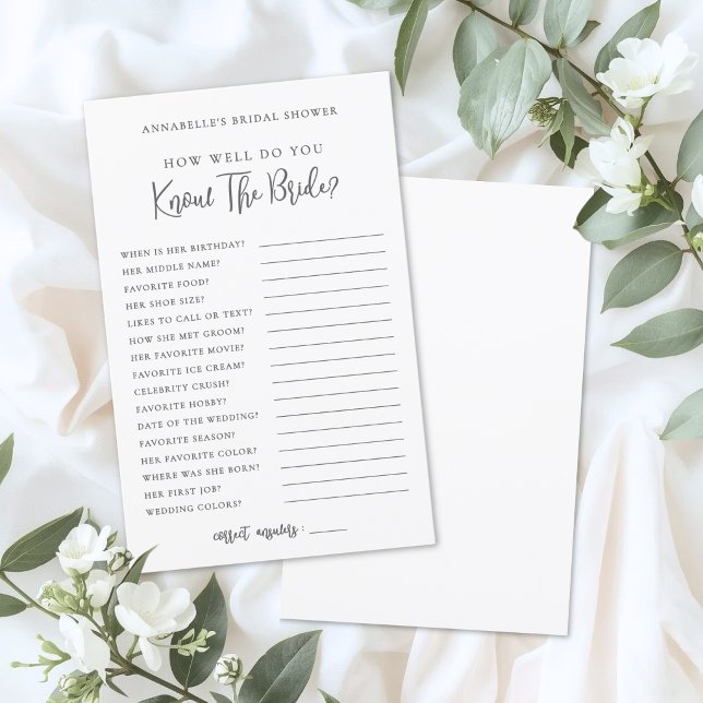 Comment Connaissez-Vous la Mariée Jeu de Salle de  (How Well Do You Know The Bride Bridal Shower Game)