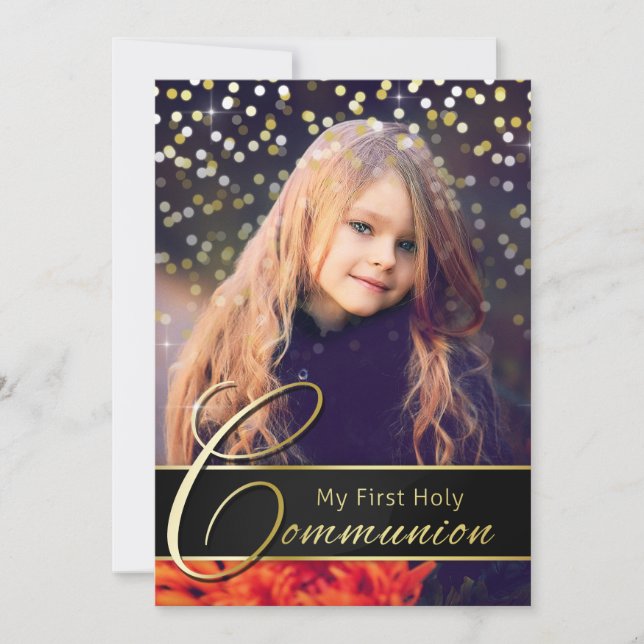 Communion Photo Elegant Gold Typography Invitation (Devant)