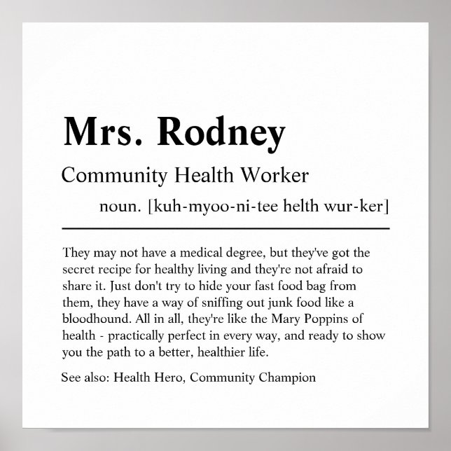 Community Health Worker Personalized Gift Poster (Devant)