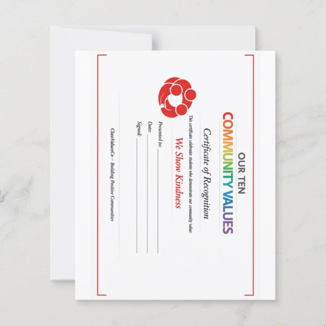 Community Kindness Certificate 4.5x5 Paper Sheet  (Devant)