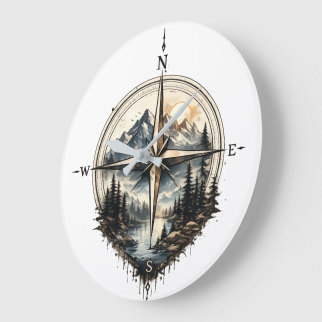 Compas de Montagne Horloge Murale Vintage (Angle)