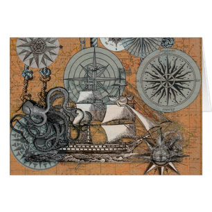 Compass Rose Vintage Nautical Octopus