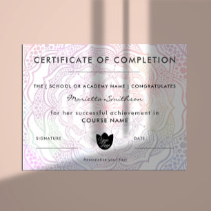 Completion Certificate colorful Mandala Yoga Reiki