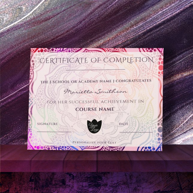 Completion Certificate colorful Mandala Yoga Reiki (Créateur téléchargé)