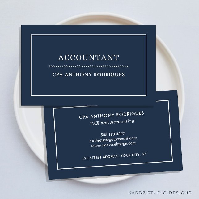 Comptable moderne Carte de visite bleu marine (Accountant business cards shown in 3.5 x 2 inch. size, more sizes and colors are available.)