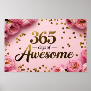 Compte à rebours d'anniversaire floral poster poin