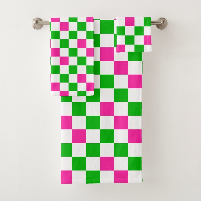 Conception à carreaux rose blanc vert  (En situation)