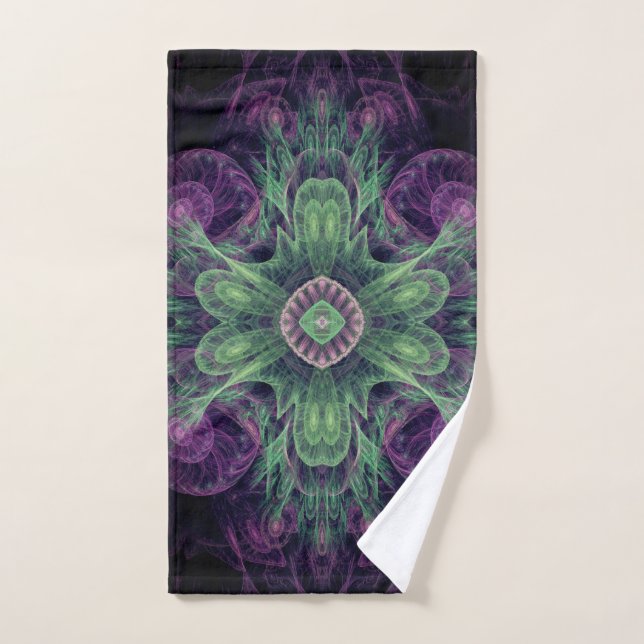 Conception Abstraite fractale violet et verte (Serviette à main)