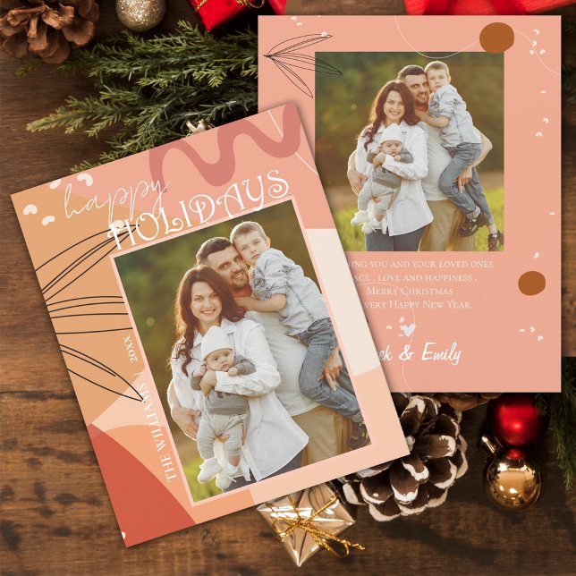 Conception Abstraite Terracotta Photo Joyeuses Fêt (Abstract Terracotta Design Photo Happy Holidays Card)