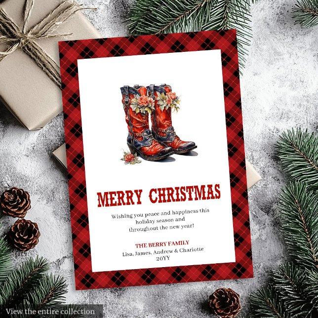 conception de bottes de cowboy pour carte de Noël  (Western Christmas card cowboy boots design

)