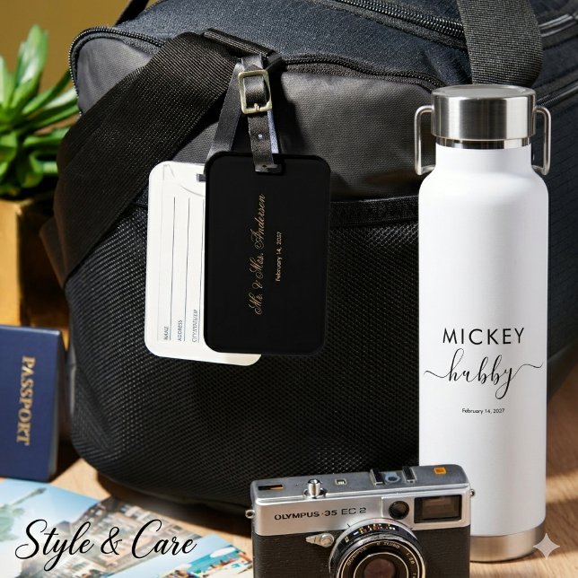Conception de bouteille d'eau avec nom de mari chi (Stylish Hubby Name Date Script Water Bottle Design)