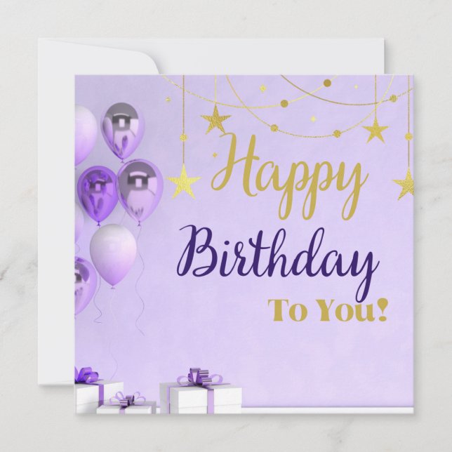 Conception de carte d'anniversaire violet et or he (Devant)