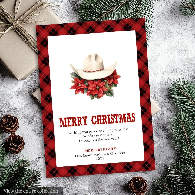 Conception de carte de Noël occidentale en carreau (Western Christmas card farmhouse plaid design

)