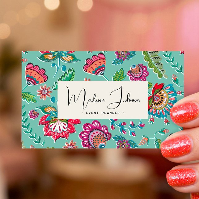Conception de carte de visite d'entreprise de plan (Colorful Floral Event Planner Business Card Design)