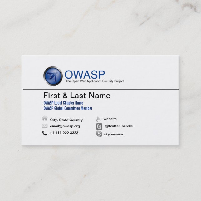 Conception de carte de visite d'OWASP 1, aucun QRC (Devant)