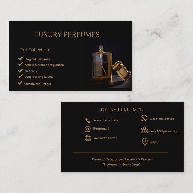 Conception de carte de visite pour parfums de luxe (Devant / Derrière)