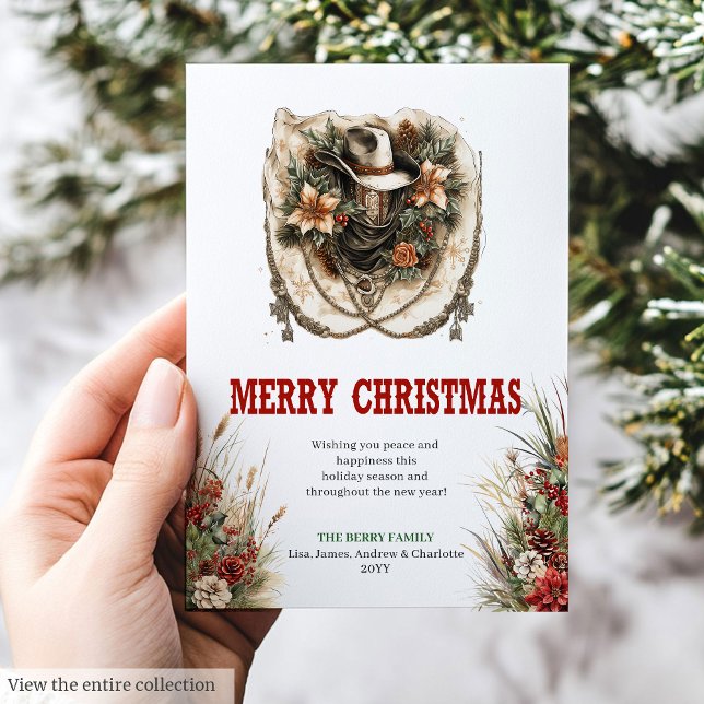 Conception de carte de vœux de Noël cowboy rouge v (Red green cowboy Christmas greeting card design

)