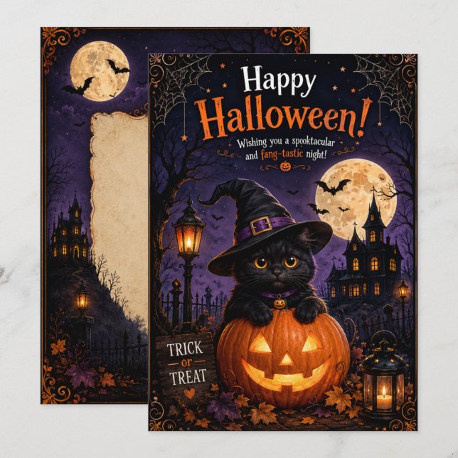 conception de chat pour carte d'Halloween (Devant / Derrière)