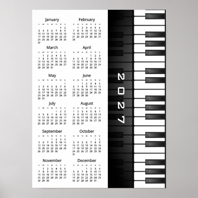 Conception de clavier de piano Affiche de calendri (Devant)