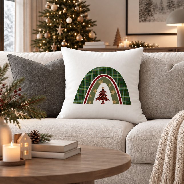 Conception de Coussin de Noël Moderne Bohème Arc-e (Modern Christmas Rainbow Boho Throw Pillow Design)