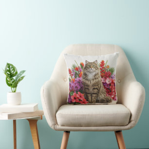 Conception de Coussin tropical en Chat Forêt Norvé