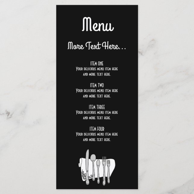 Conception de couverts en noir et blanc Menu 4x9 p (Devant)