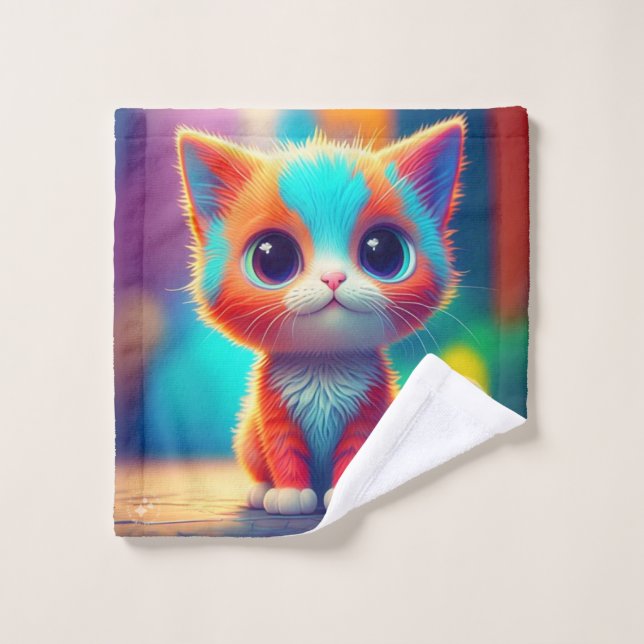Conception de dessin animé de chaton aux couleurs  (Gant de toilette)