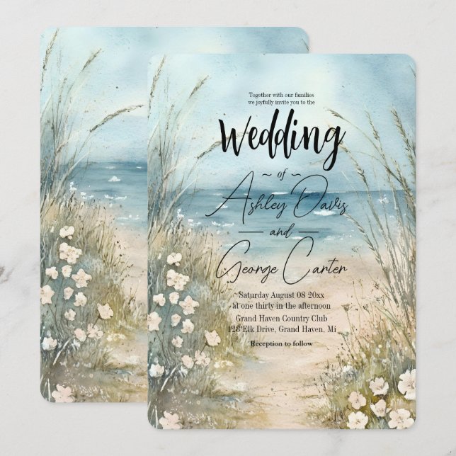 Conception de faire-part de mariage à l'aquarelle  (Devant / Derrière)
