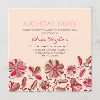 Conception de Fleur Rose Retro Invitation Annivers