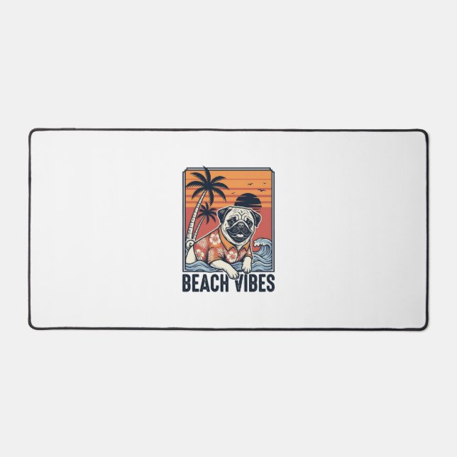 Conception de gravure vintage pug ambiance plage_1 (Recto)
