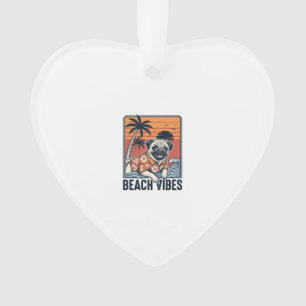 Conception de gravure vintage pug ambiance plage_1