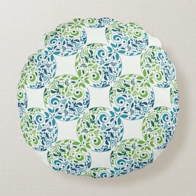 Conception de jardin vert et sarcelle Coussin rond (Devant)